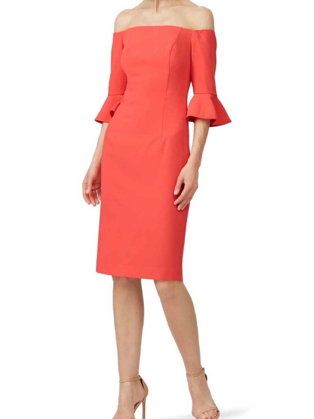 Black Halo Grendine Off-Shoulder Sheath Dress with Ruffle Sleeves size 8